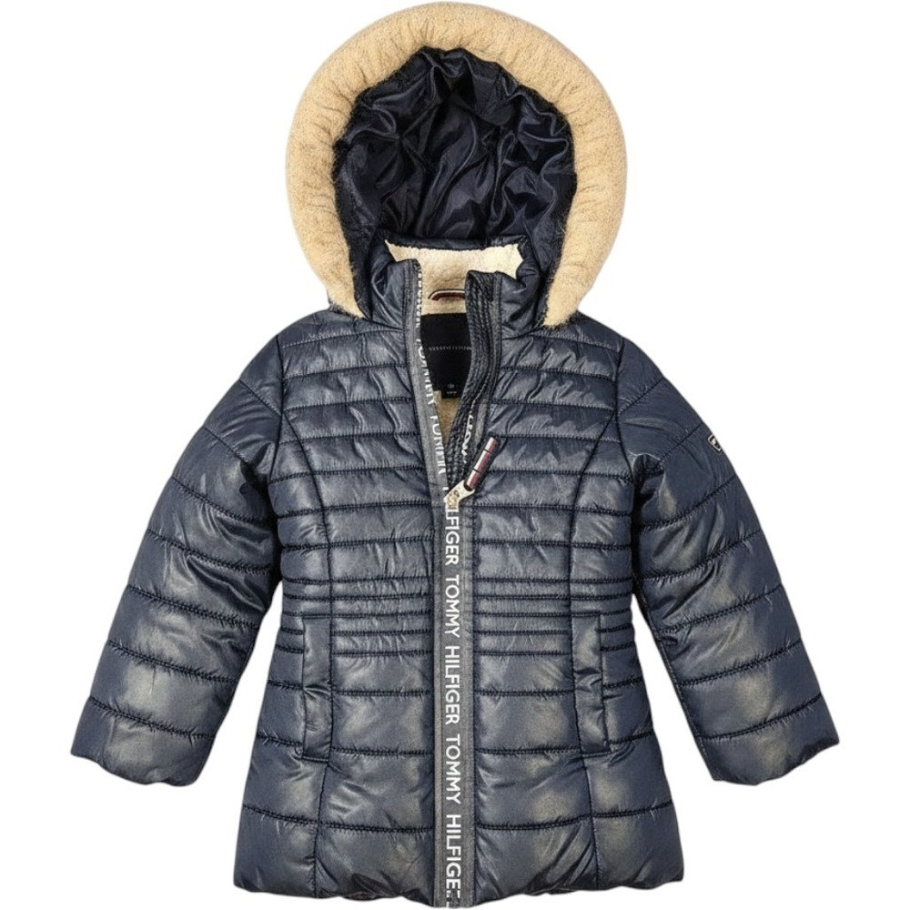 Tommy Hilfiger Jacket Girls 3T Signature Puffer Hooded Faux‎ Fur Lined Winter